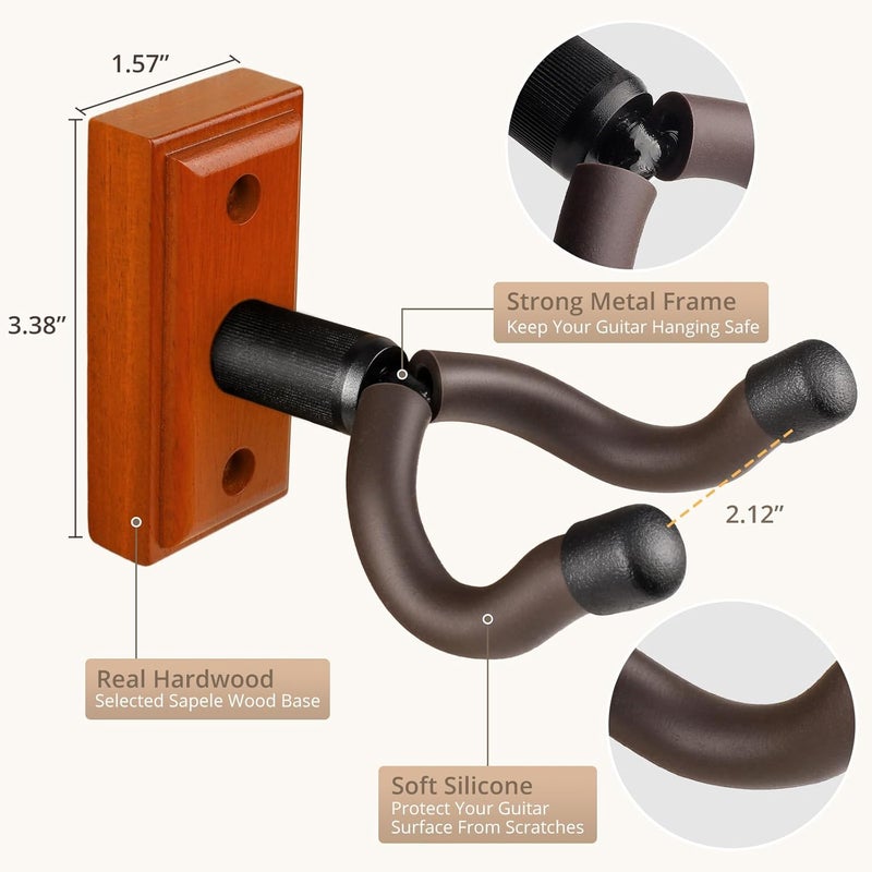 DIDA Guitar Wall Mount, Guitar Hanger, Silicone Pad, U-Shaped Guitar Wall Hanger Mount, Rotatable Guitar Holder Hook Stand Wall for Acoustic, Electric Guitar, Bass (Zebrawood 2 Pack) - Image 3